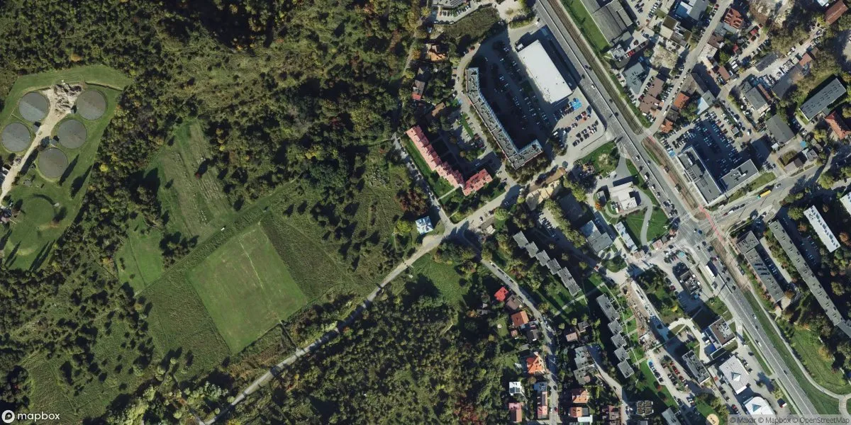 Satelitarny widok na Muzeum – Miejsce Pamięci KL Plaszow w Krakowie. Niemiecki nazistowski obóz pracy i obóz koncentracyjny (1942 - 1945) (w organizacji)